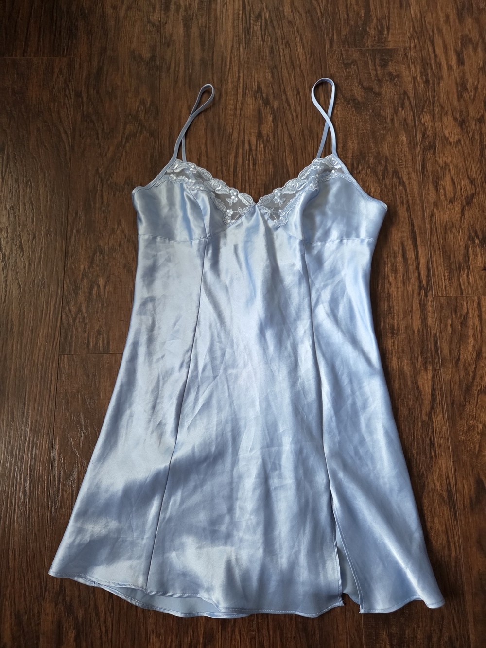 Victoria's Secret Light Blue Satin Lace-Trim Chemise